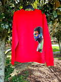 "The Greatest." Red crewneck sweatshirt.